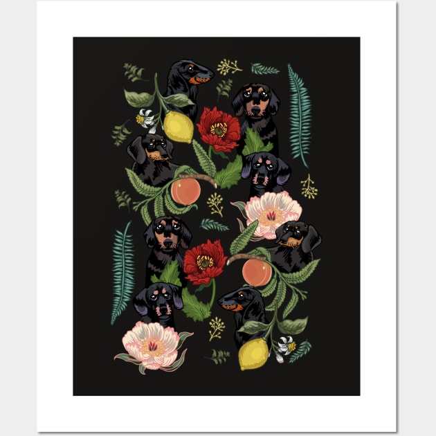 Botanical and Black Dachshund Wall Art by huebucket